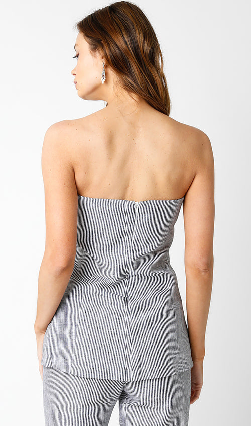 Olivaceous Black and White Strapless Linen Top