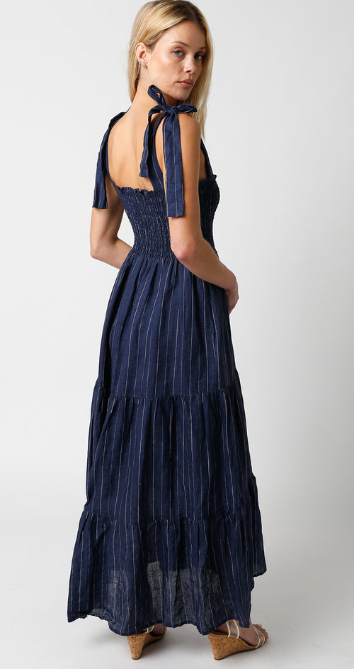 Olivaceous Navy and White Tie Shoulder Sundress