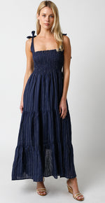 Olivaceous Navy and White Tie Shoulder Sundress