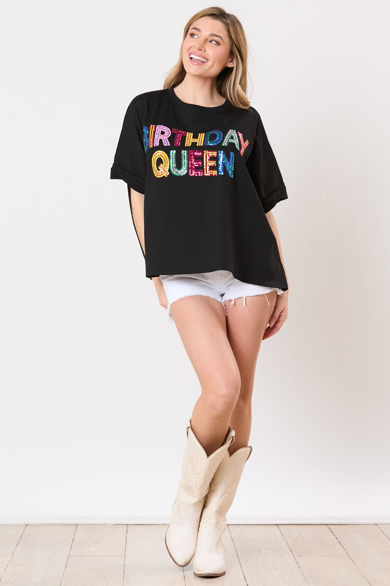 Peach Love California Black Sequin Birthday Queen Top