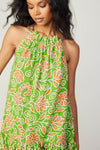 Current Air Green and Orange Print Halter Neck Dress