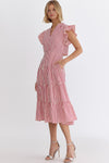 Entro Pink Seersucker Striped Vneck Dress with Open Back