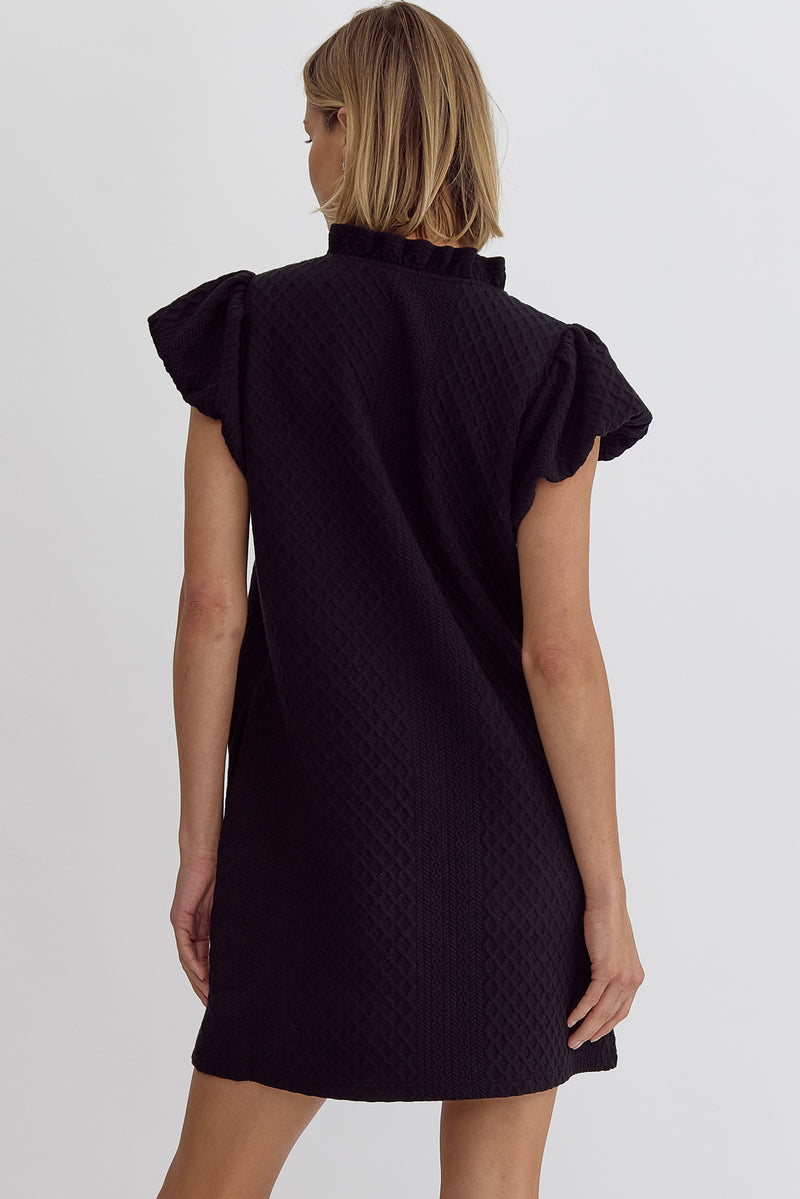 Entro Black Textured Bubble Sleeve Mini Dress