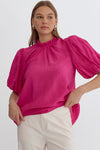 Entro Hot Pink Pleated Sleeve Top