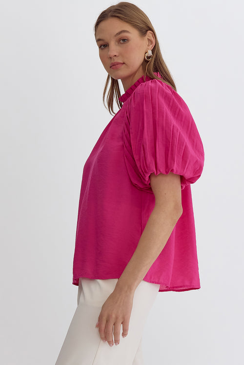 Entro Hot Pink Pleated Sleeve Top