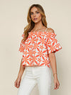 Orange and White Embroidered Off Shoulder Top