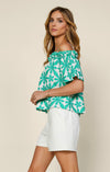 Green and White Embroidered Off Shoulder Top
