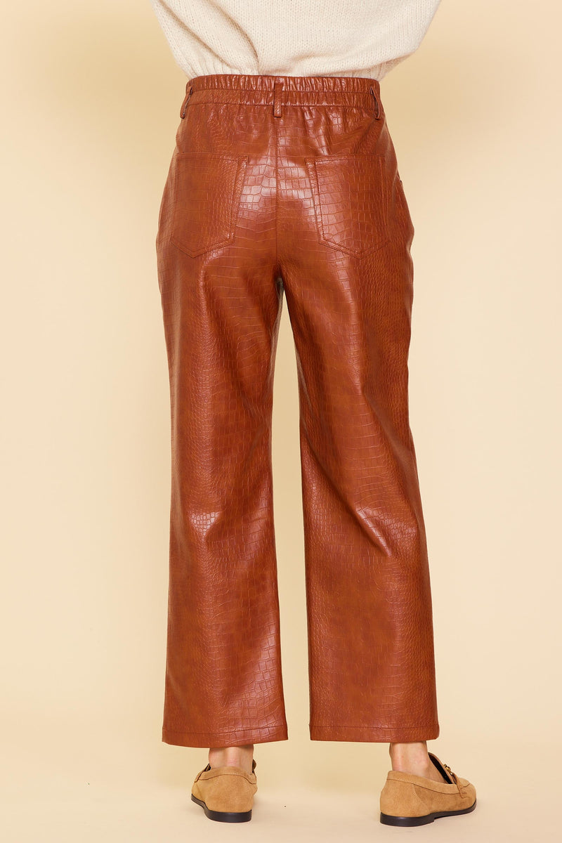 Skies Are Blue Camel Vegan Leather Straight Pants
