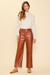 Skies Are Blue Camel Vegan Leather Straight Pants
