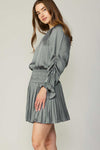 Current Air Moss Grey Cinch Shirred Drawstring Sleeve Mini Dress