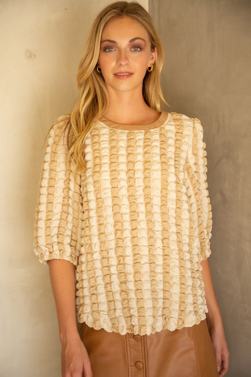 Voy Beige and Ivory Puff Textured Top