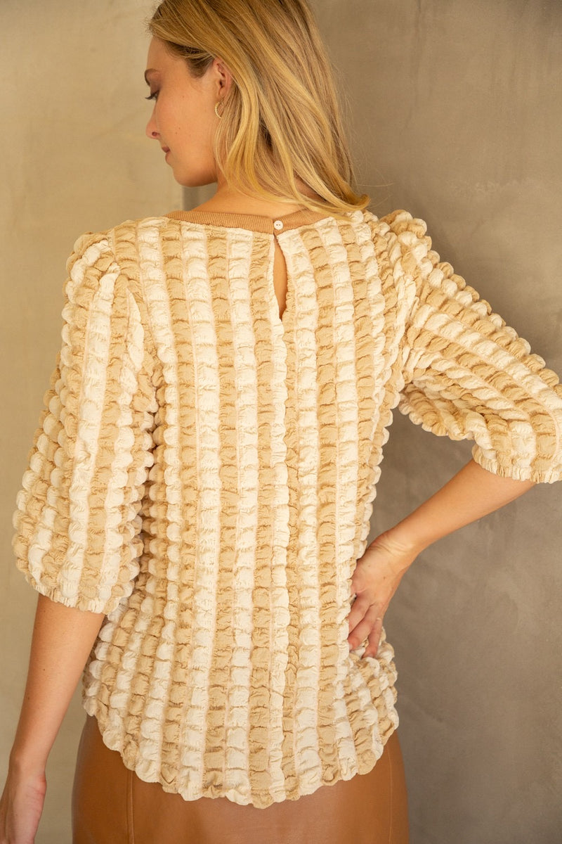 Voy Beige and Ivory Puff Textured Top