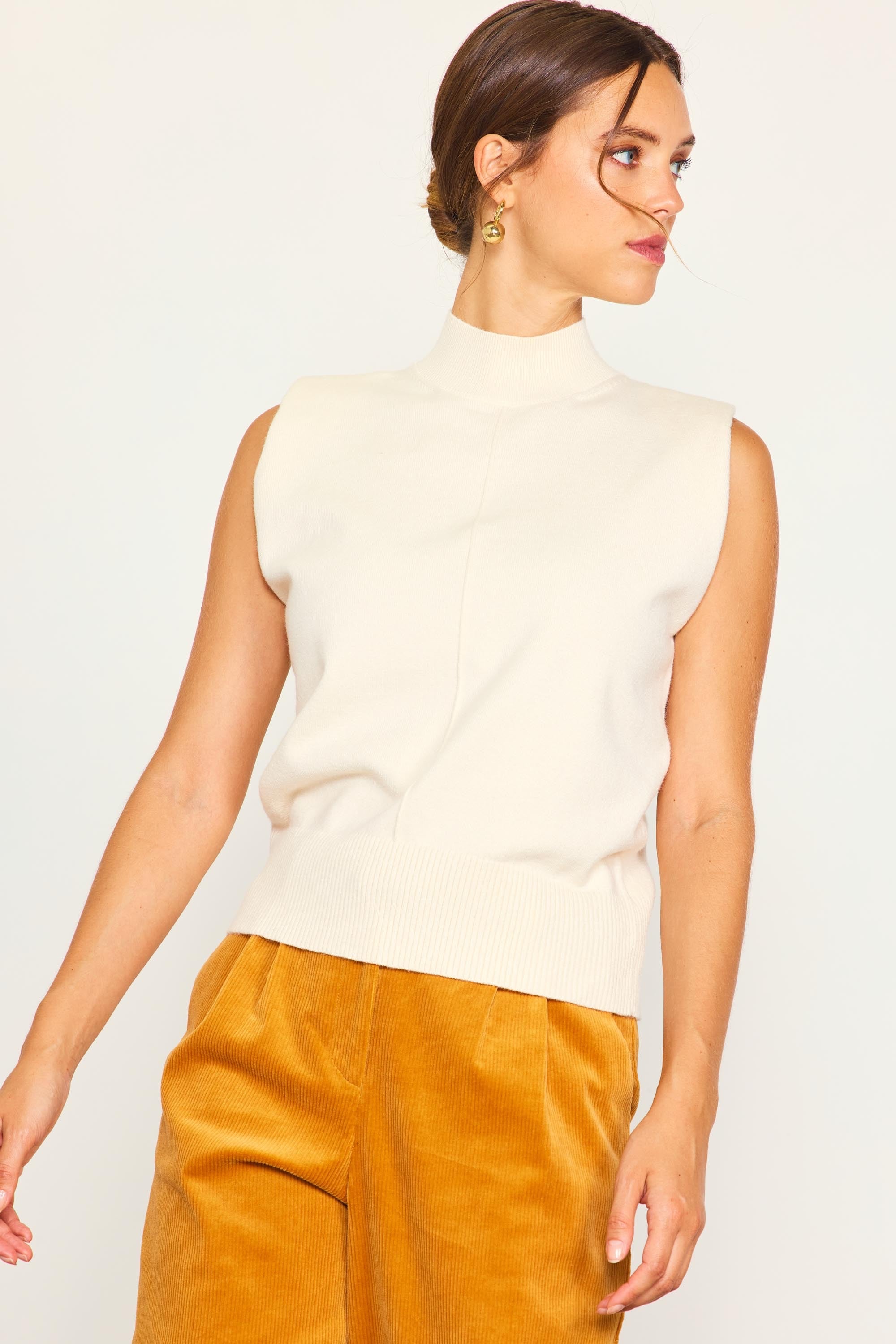 Skies Are Blue Cream Mock Neck Sleeveless Knit Top – Velvet Bleu