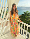 Skies Are Blue Tropical Pink Guava  Printed Pleated Maxi Dress