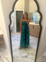 Olivaceous Green and Blue Long Floral Dress