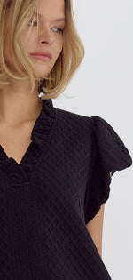 Entro Black Textured Bubble Sleeve Mini Dress