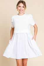 White Washed Cotton Dress with Puff Sleeves