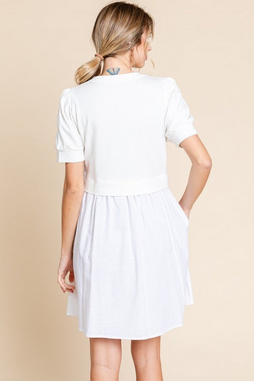 White Washed Cotton Dress with Puff Sleeves