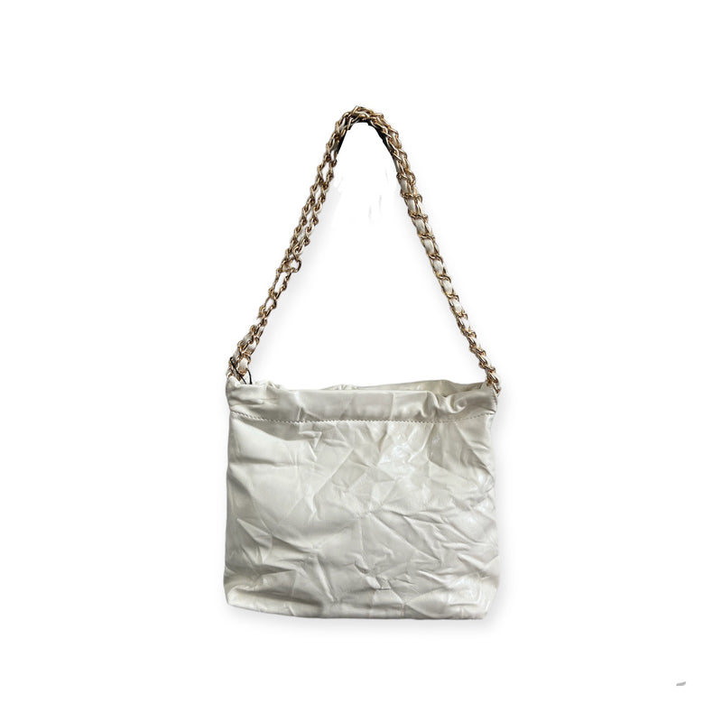 White Quilted Pattern Bag with Gold Chain Strap