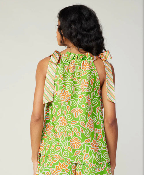 Current Air Green and Orange Printed Halter Neck Top