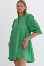 Entro Green Solid Half Sleeve Mini Dress