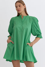 Entro Green Solid Half Sleeve Mini Dress