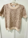 Gilli Cream Taupe Round Neck Puff Sleeve Animal Print Sweater