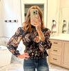 Current Air Navy Floral Peplum Blouse