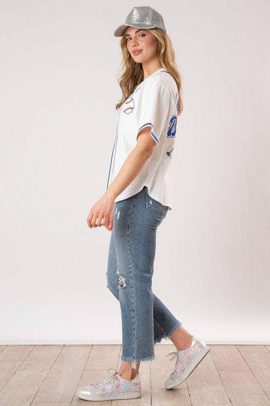 Fantastic Fawn Baseball Top with Sequin Embroidery