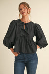 Jodifl Black Front Tie Peplum Top