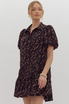 Entro Black Floral Print Puff Sleeve Dress