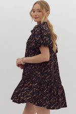 Entro Black Floral Print Puff Sleeve Dress