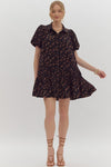 Entro Black Floral Print Puff Sleeve Dress