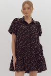 Entro Black Floral Print Puff Sleeve Dress