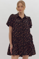 Entro Black Floral Print Puff Sleeve Dress