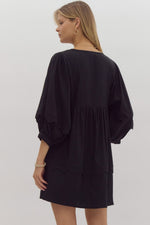 Entro Black Scalloped 3/4 Sleeve Dress