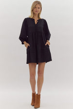 Entro Black Scalloped 3/4 Sleeve Dress