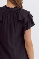 Entro Black Ruffle Detail Sleeve Tiered Mini Dress