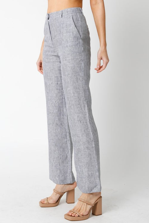 Olivaceous Miranda Black and White Striped Linen Pant