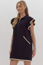 Entro Black Half Zip Ruffle Sleeve Mini Dress