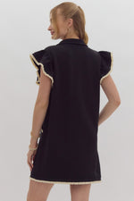 Entro Black Half Zip Ruffle Sleeve Mini Dress