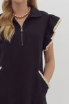 Entro Black Half Zip Ruffle Sleeve Mini Dress