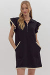 Entro Black Half Zip Ruffle Sleeve Mini Dress