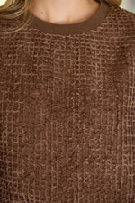 Voy Brown Half Sleeve Net Textured Elastic Band Top