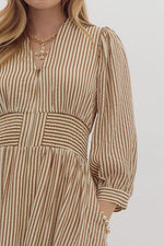 Entro Brown Striped Smocked Waist Dress