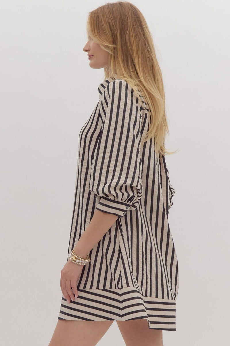 Entro Black Striped Seersucker Dress