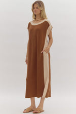 Entro Camel Ribbed Cap Sleeve Midi Dress