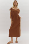 Entro Camel Ribbed Cap Sleeve Midi Dress