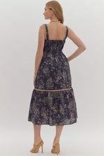 Entro Charcoal Toile Print Square Neck Dress