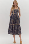 Entro Charcoal Toile Print Square Neck Dress